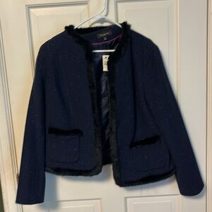 NWT Talbots Faux Fur lined wool blue blazer size 12